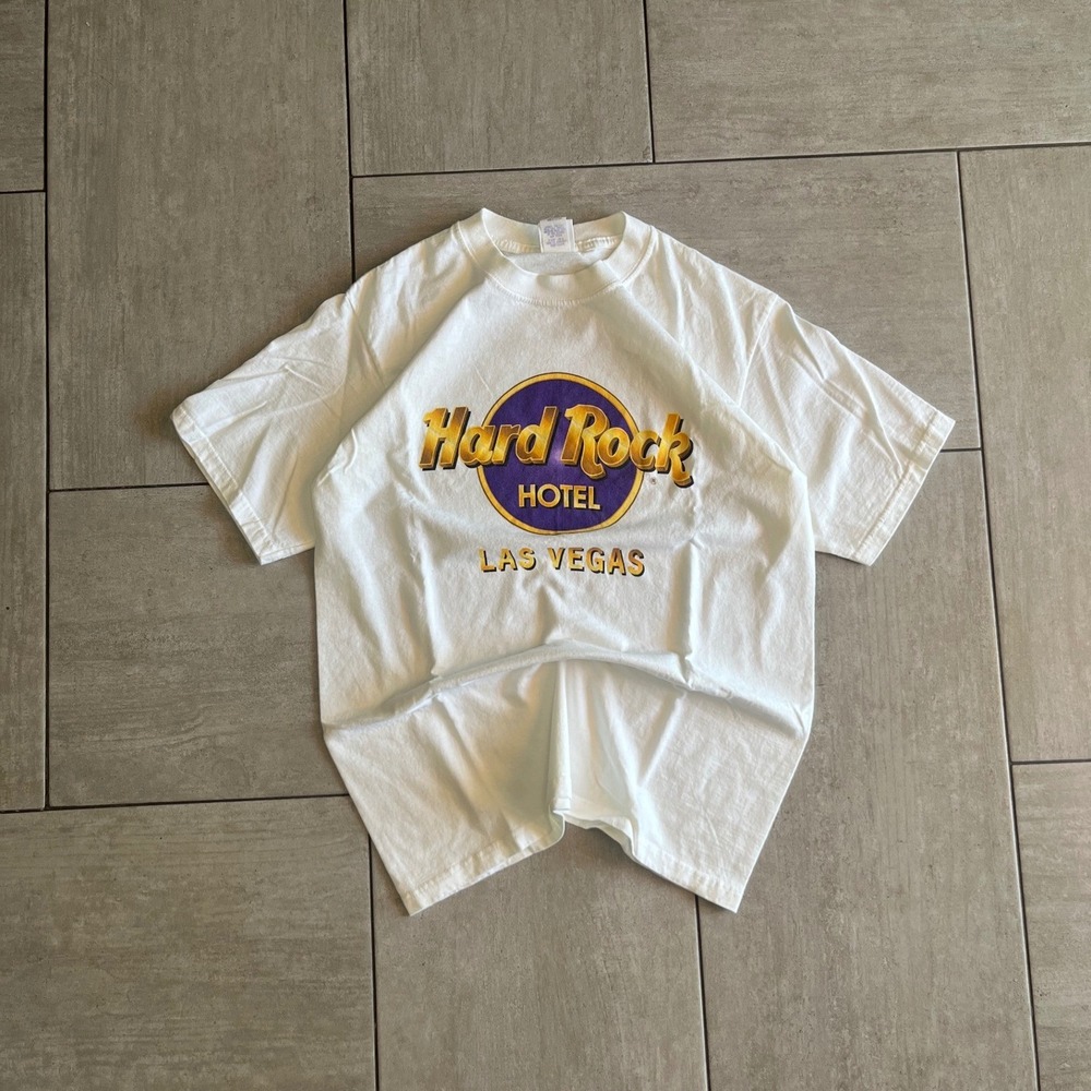 Hard Rock Hotel Las Vegas Graphic T Shirt White Cotton Mens Medium